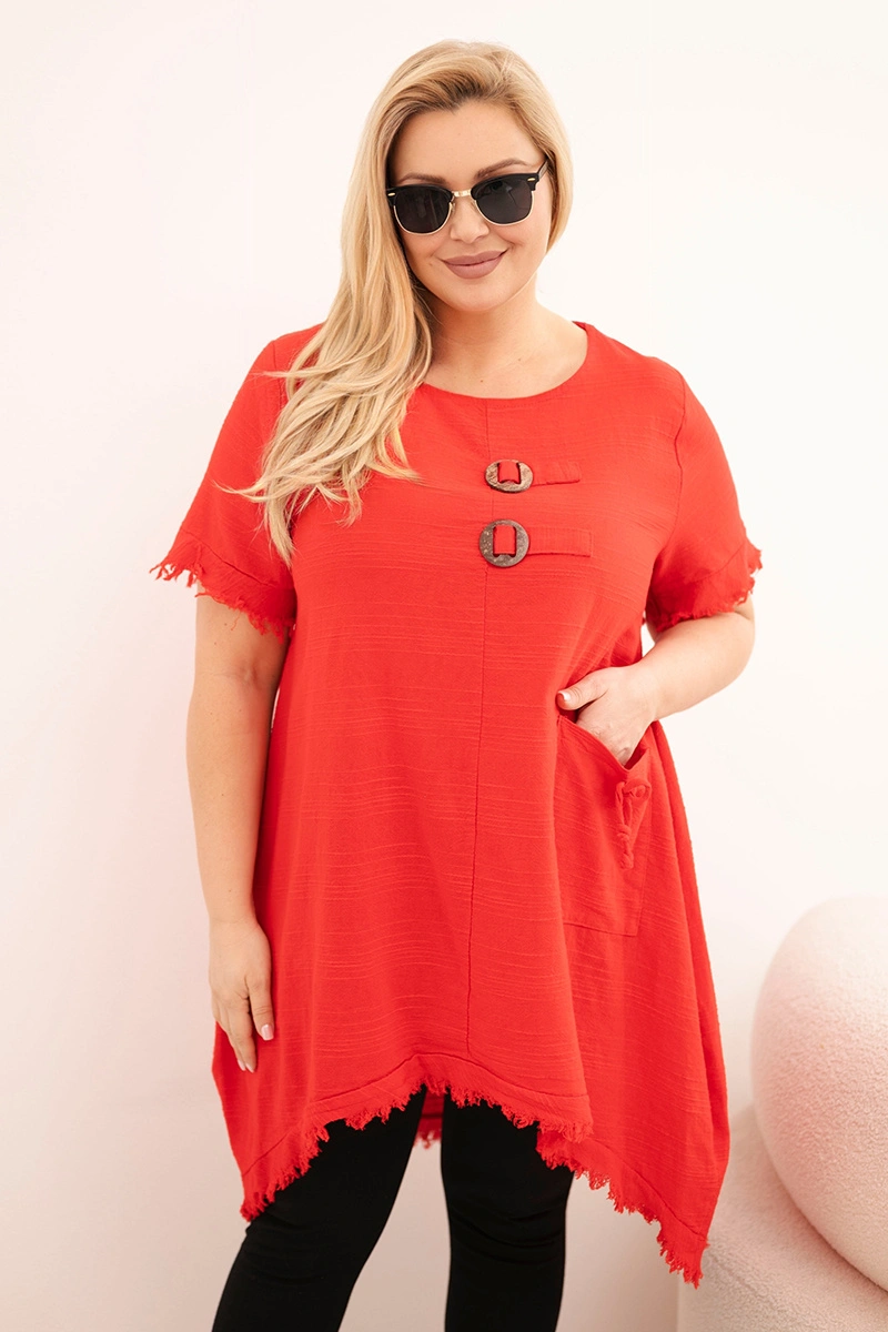 Kesi dámské plus size šaty s delší zády a kapsou červené