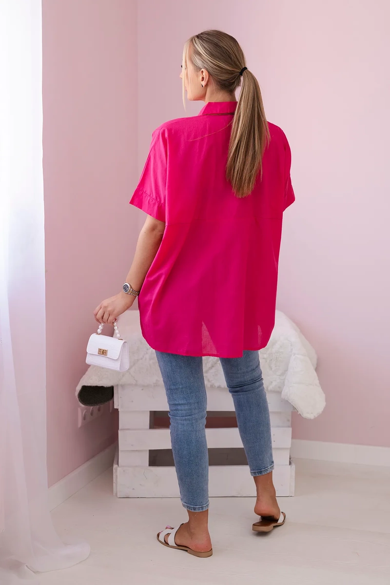 Cotton fuchsia shirt with short sleeves