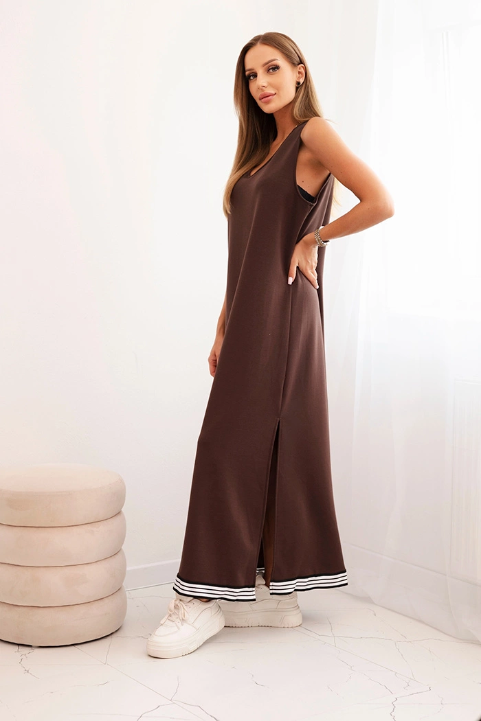 Kesi Włoski Women&#039;s set with viscose featuring a zip-up blouse and a long dress brown