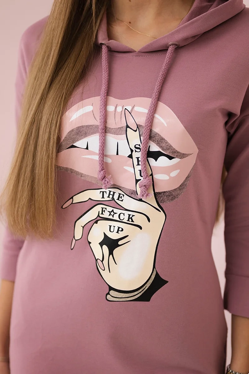 marka niezdefiniowana Dress with longer back and colorful print dark pink