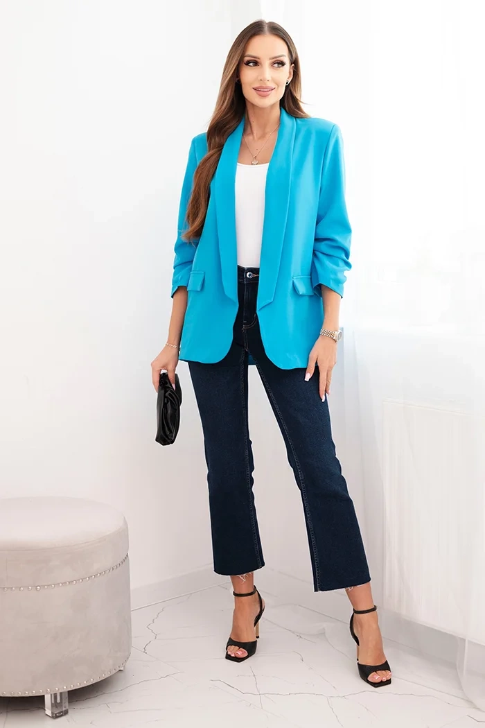 Kesi Włoski Women's unbuttoned blazer with lining S/M turquoise