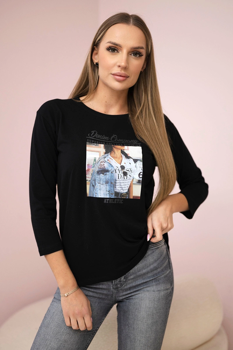 Blouse with Collage print black