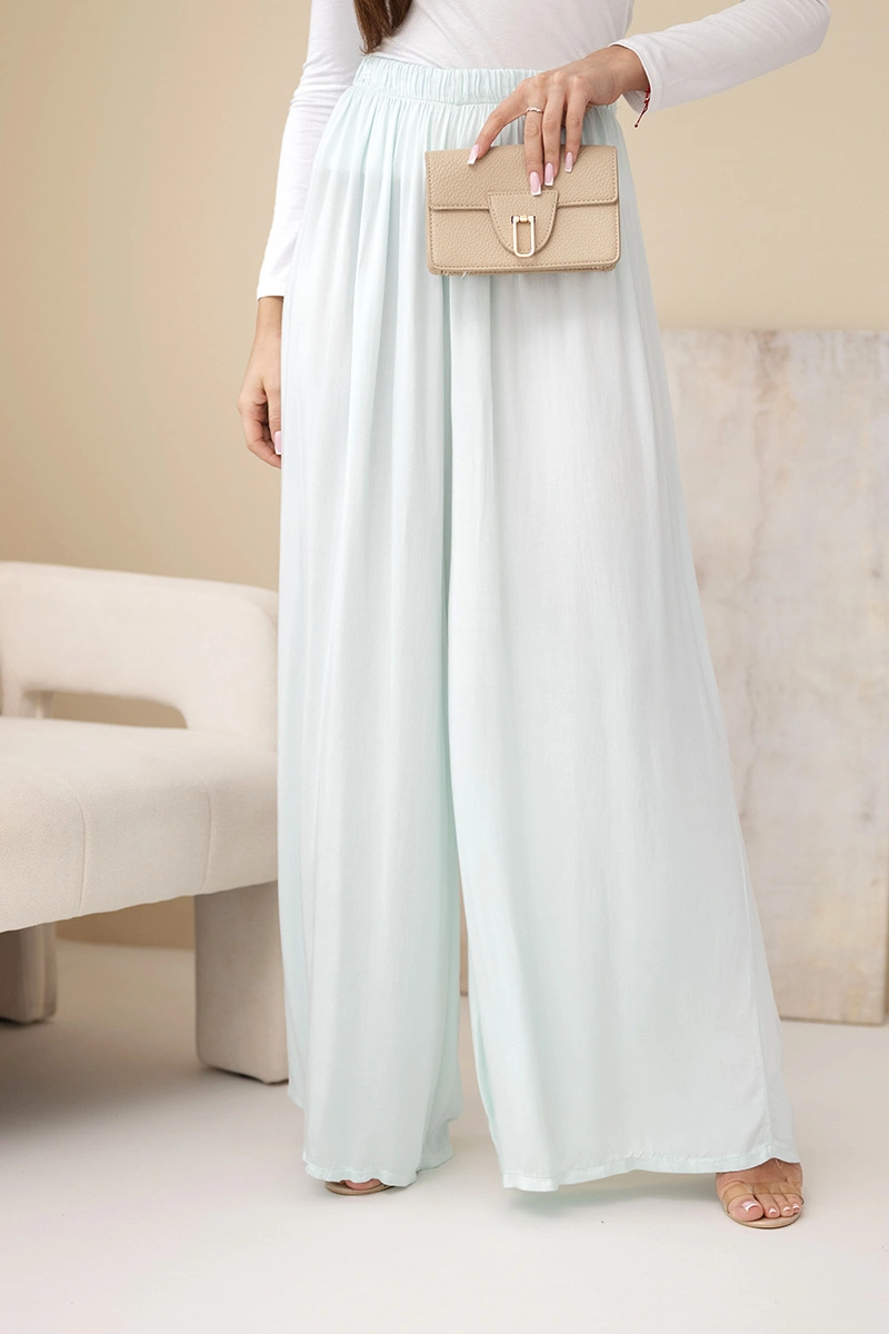 Дамски широки вискозен панталон с еластична талия