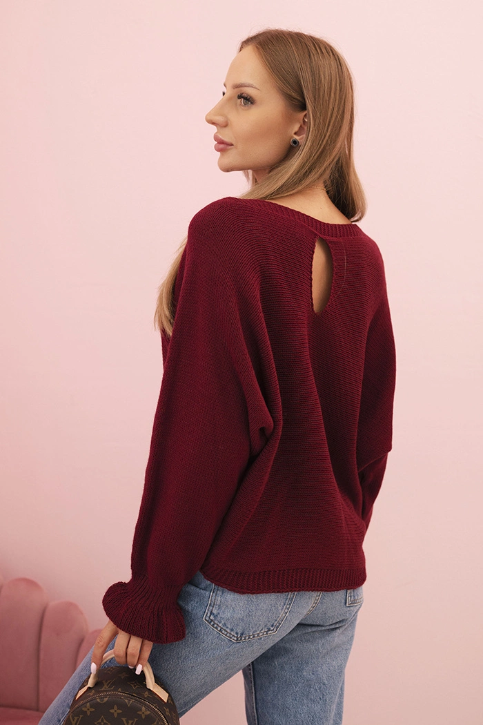 Kesi Włoski Women's mohair sweater with gathered sleeves and a back cutout burgundy