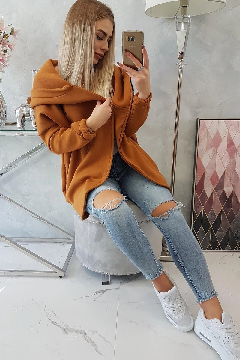 Kesi Sweatshirt with short zipper camel