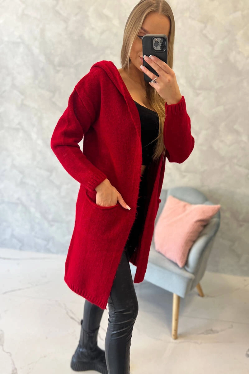 Kesi Plain sweater with a hood and pockets red