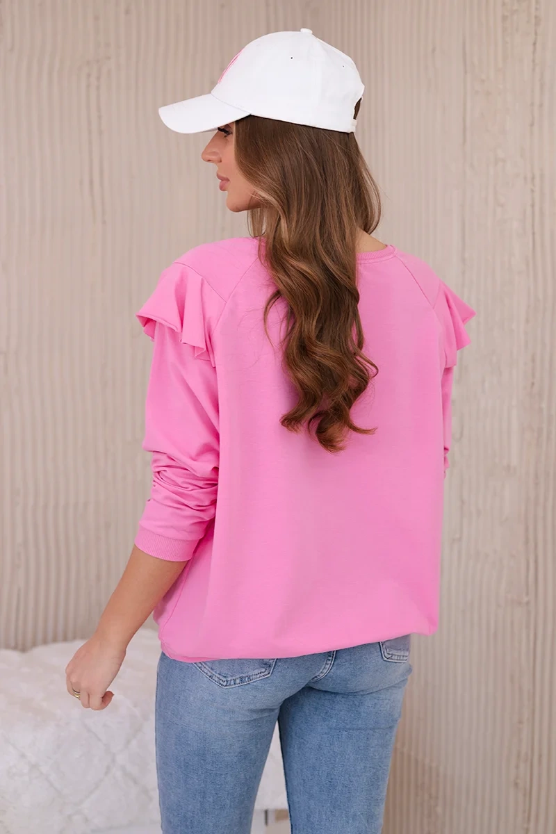 Cotton blouse with pleats on the shoulders light pink