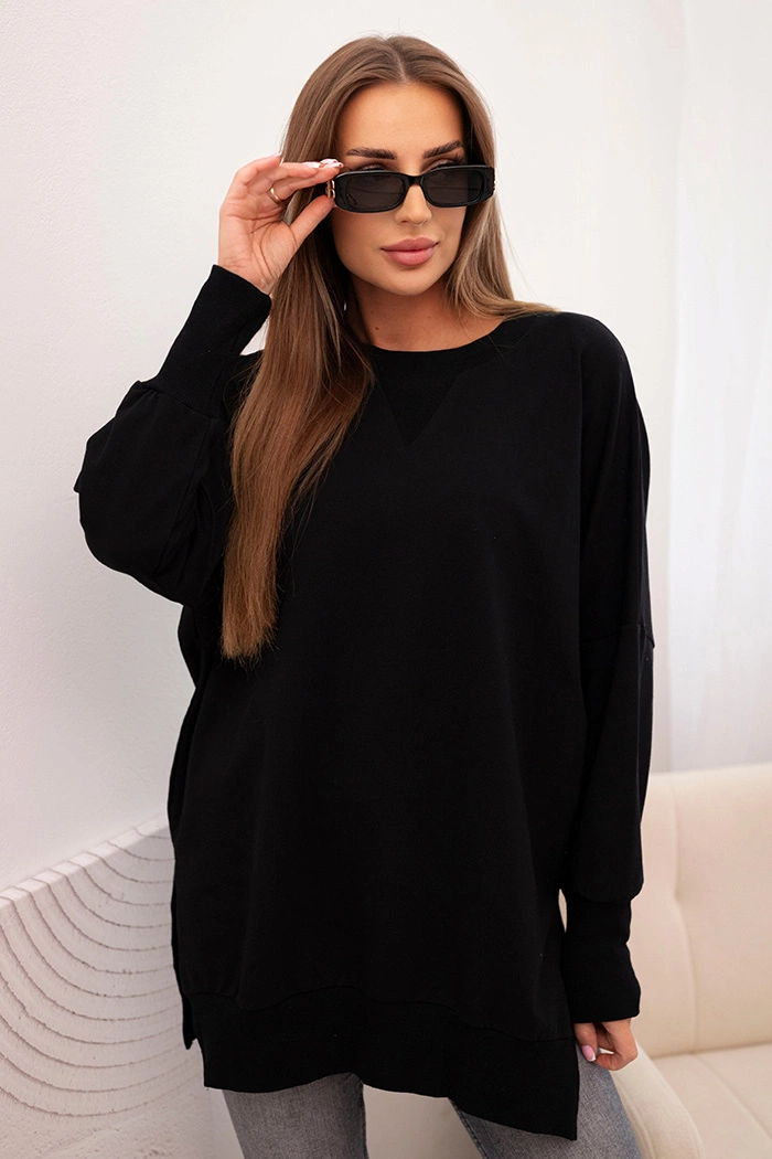 Kesi Women&#039;s cotton sweatshirt with a wide bottom hem black