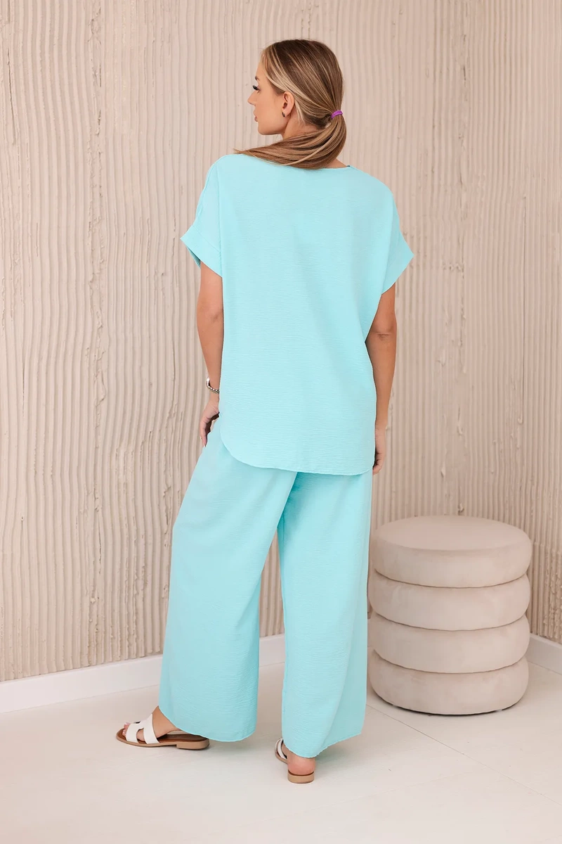 Women's set blouse with necklace + trousers - mint