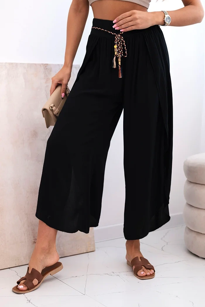 Kesi Włoski Women's viscose trousers with leg slit black