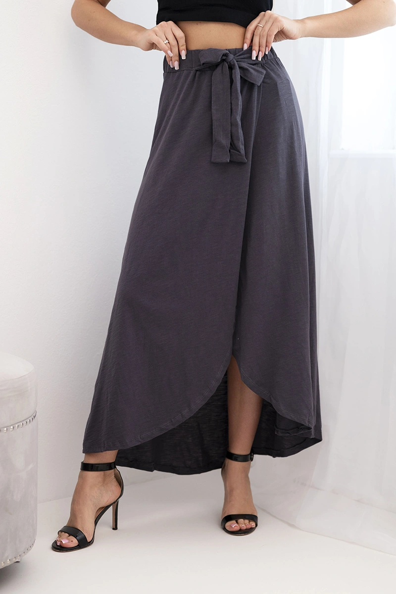 Дамска макси пола с връзки и прегръщащ се капак, цвят графит