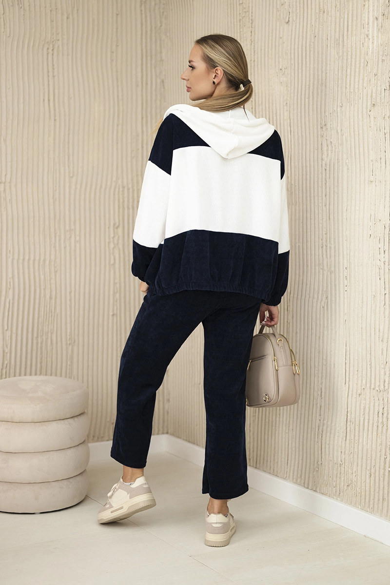 Ribbed velour set sweatshirt + trousers navy blue