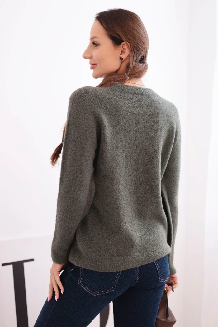 Kesi Włoski Women's sweater made of baby alpaca with long sleeves khaki