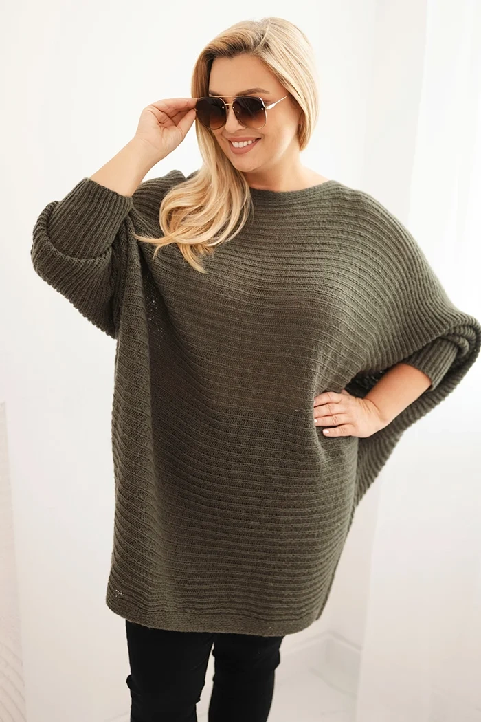 Kesi Włoski Dámsky sveter Plus Size s mohairom pončo khaki