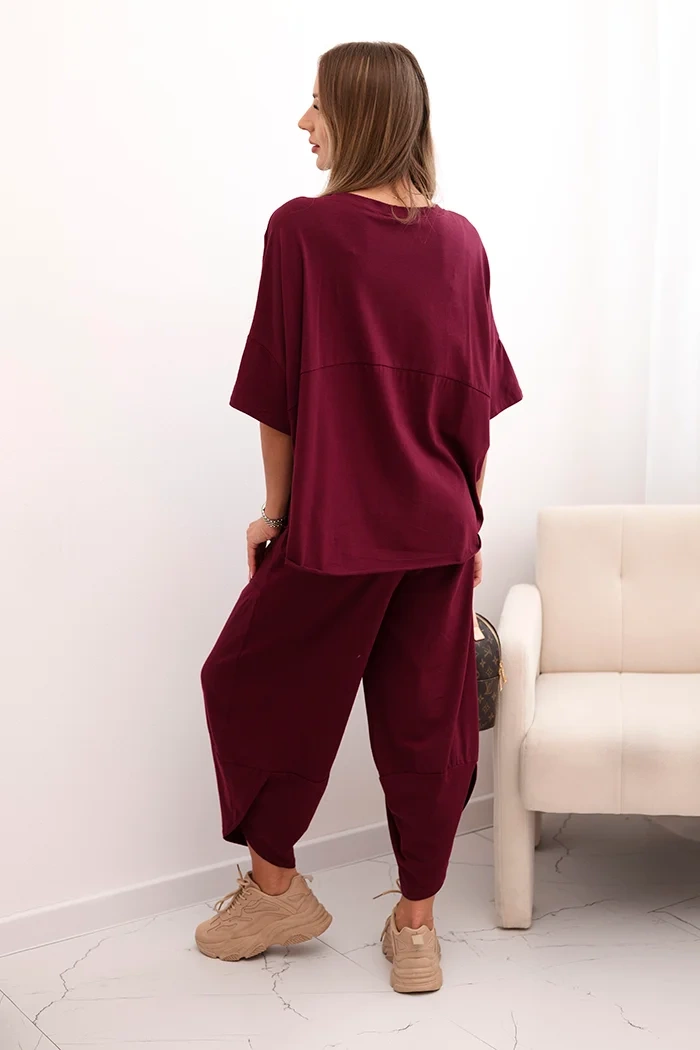 Kesi Włoski Cotton set blouse + trousers plum