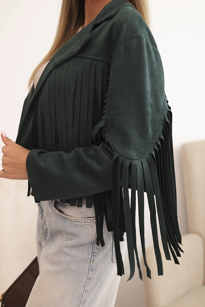 Kesi Włoski Women's jacket with fringes made of suede dark green