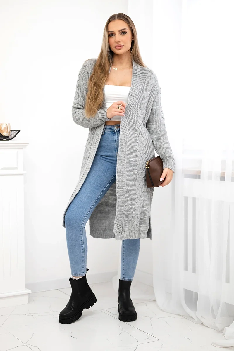 Cardigan woven braid sweater gray