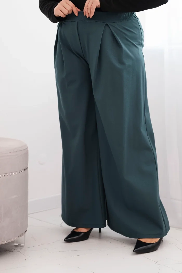 Kesi Włoski Plus Size women's pants with wide legs and pleats sea color