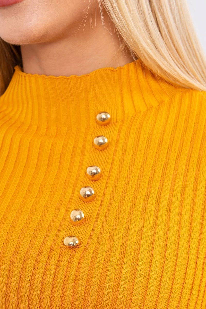 Kesi Fitted sweater blouse with buttons mustard