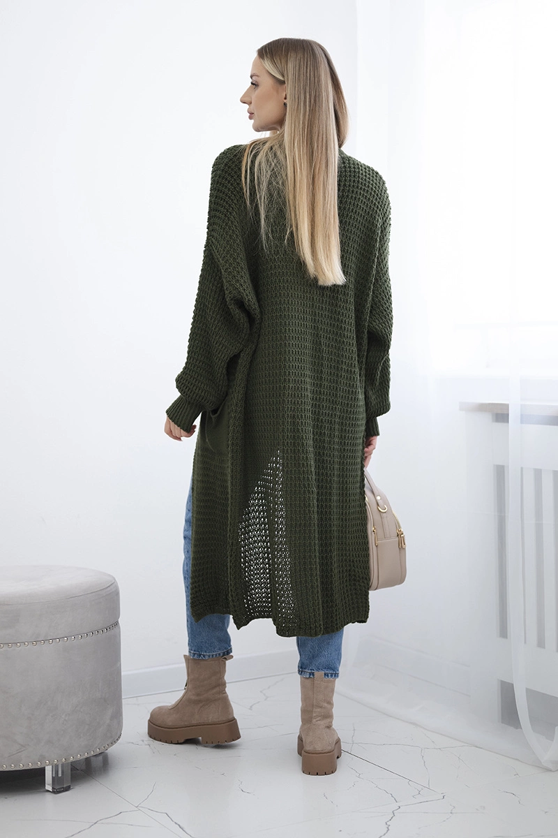 Kesi Włoski Openwork cardigan with pockets khaki khaki