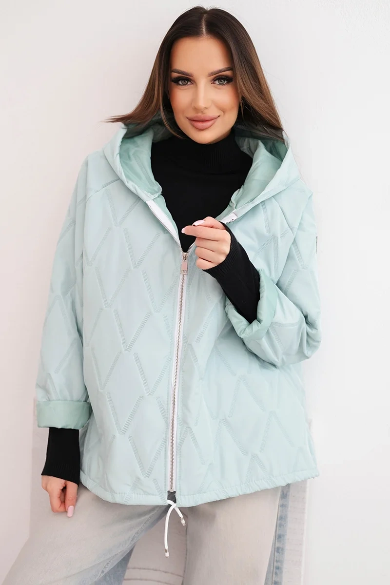 Дамско ватирано яке с качулка, светло ментово