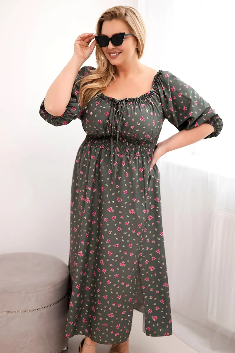 Kesi maxi šaty s květinovým vzorem khaki