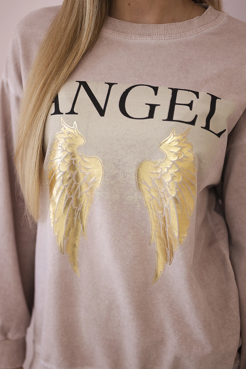 Włoski Cotton set Angel sweatshirt + pants powder pink