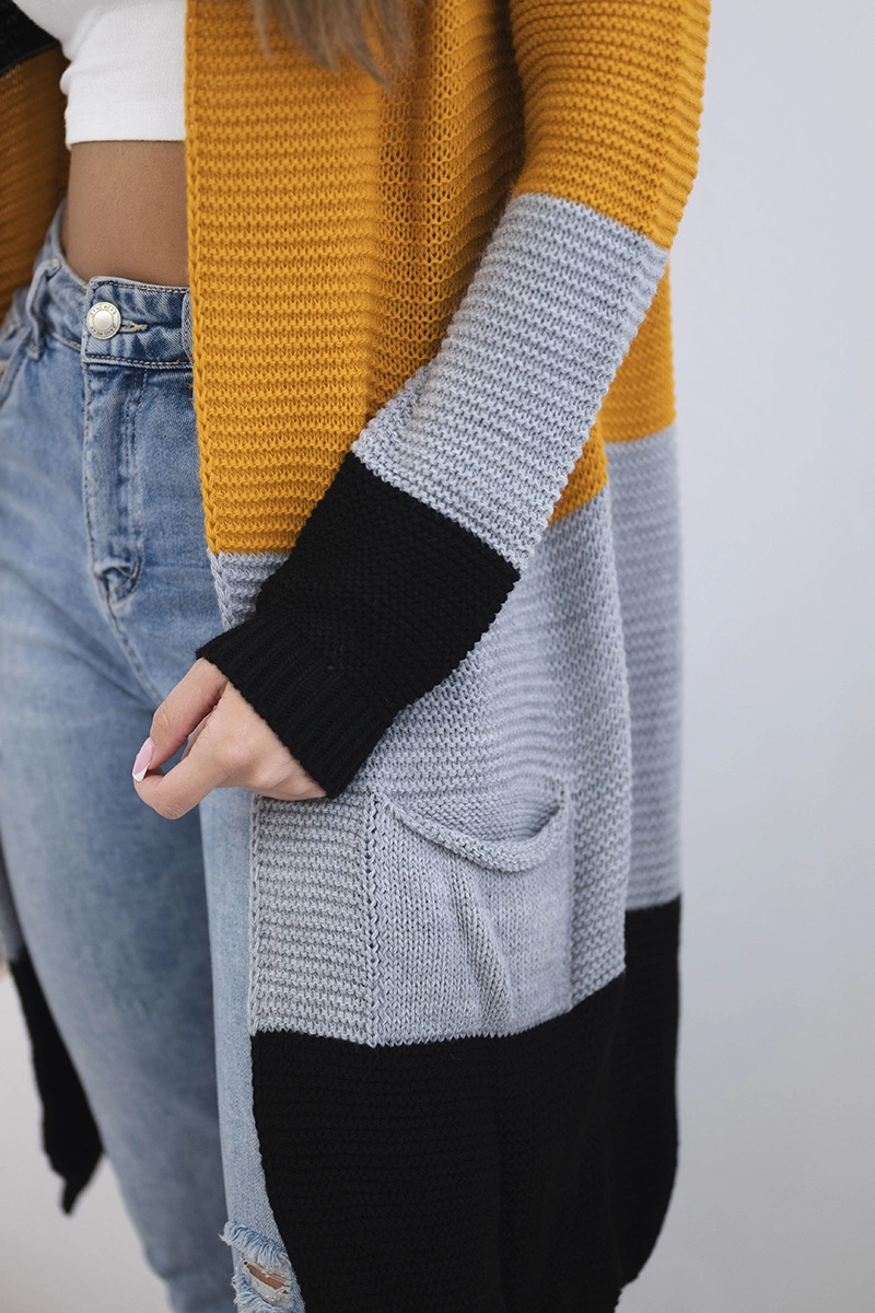Cardigan sweater on straps black+mustard