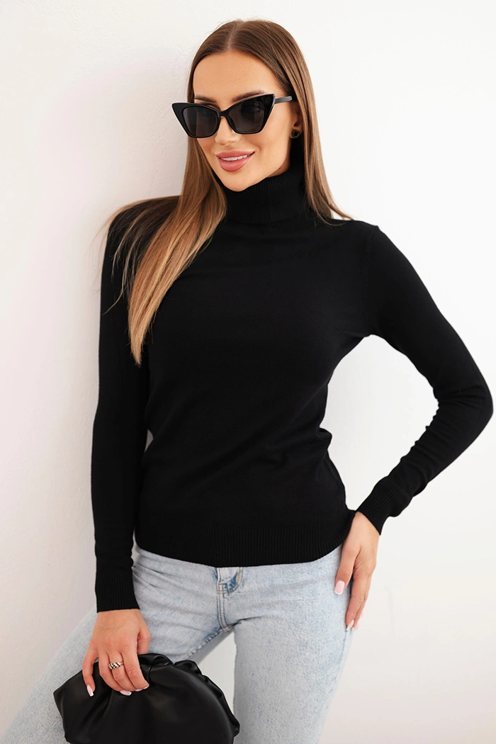 Kesi Włoski Women&#039;s viscose sweater with a turtleneck and long sleeves black