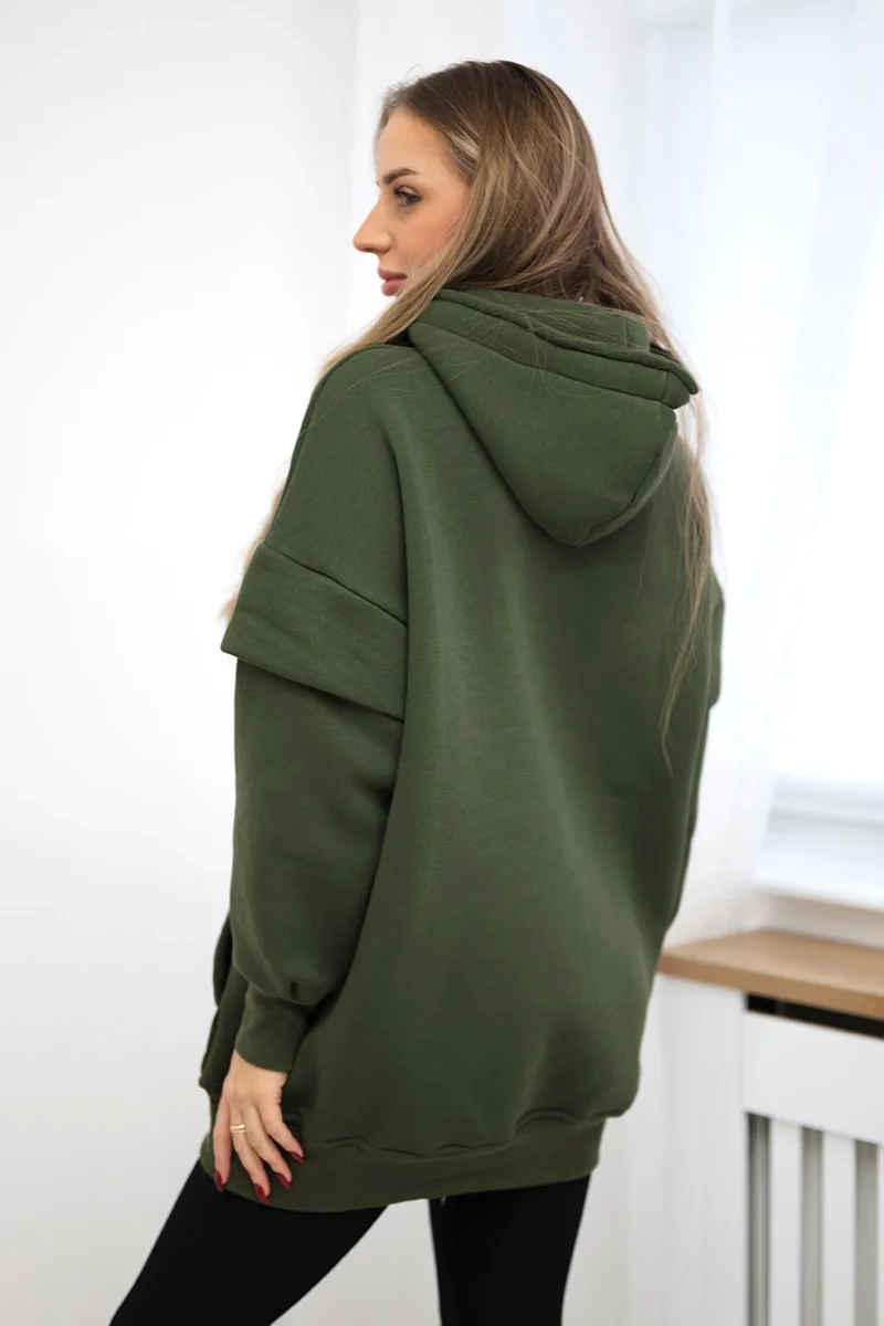 Insulated turtleneck sweatshirt in khaki color