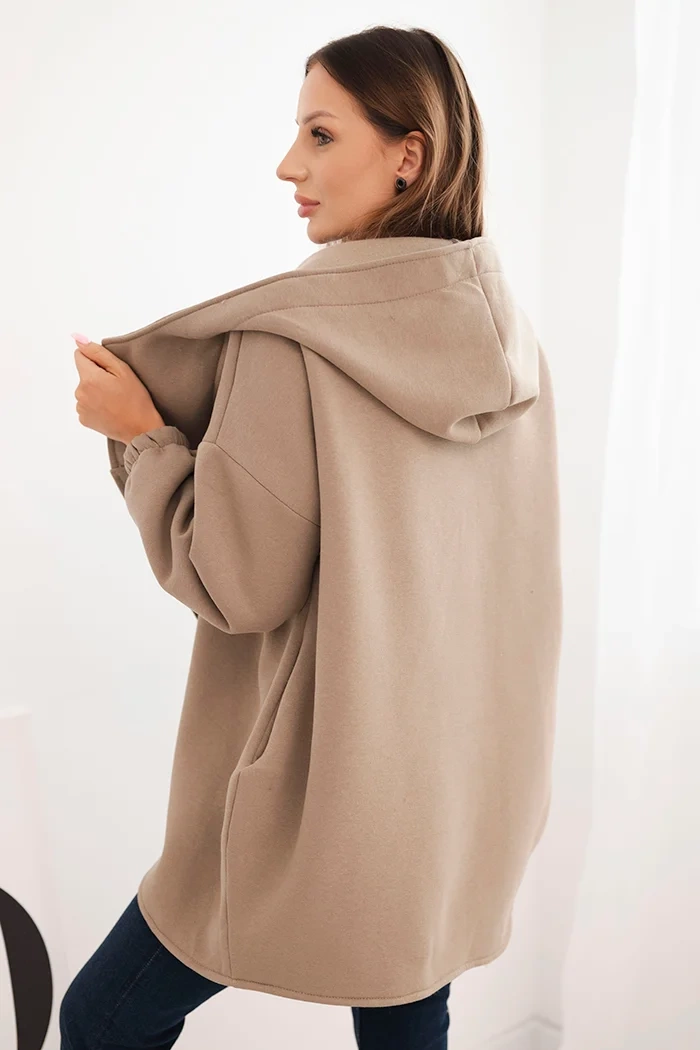 Kesi Włoski Women's insulated hoodie with an asymmetrical zipper fango