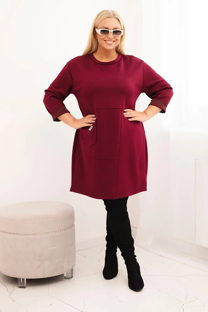 Kesi Włoski Dámska sukňa Plus Size maslo s vreckom a rukávom 3/4 slivková