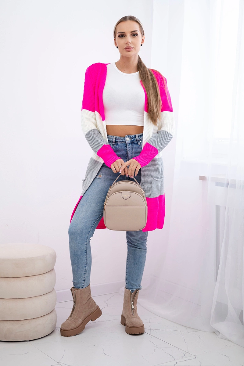Cardigan sweater on straps pink neon+ecru
