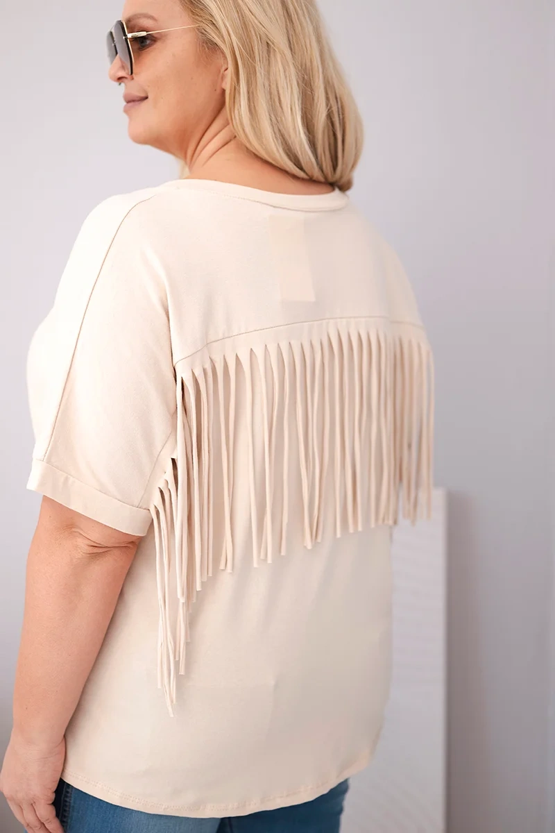 Dámská oversized halenka s V-výstřihem a třásněmi