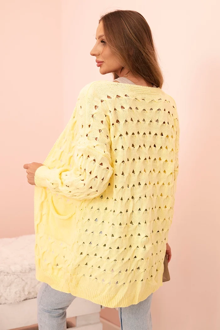 Kesi Włoski Women's openwork cardigan with pockets yellow