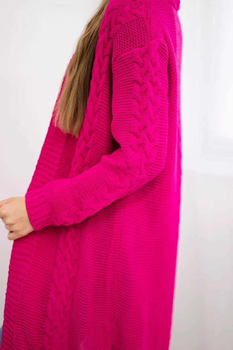 Cardigan sweater braided in fuchsia color