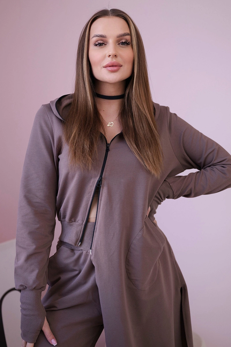Set mikiny s delší stranou mocca