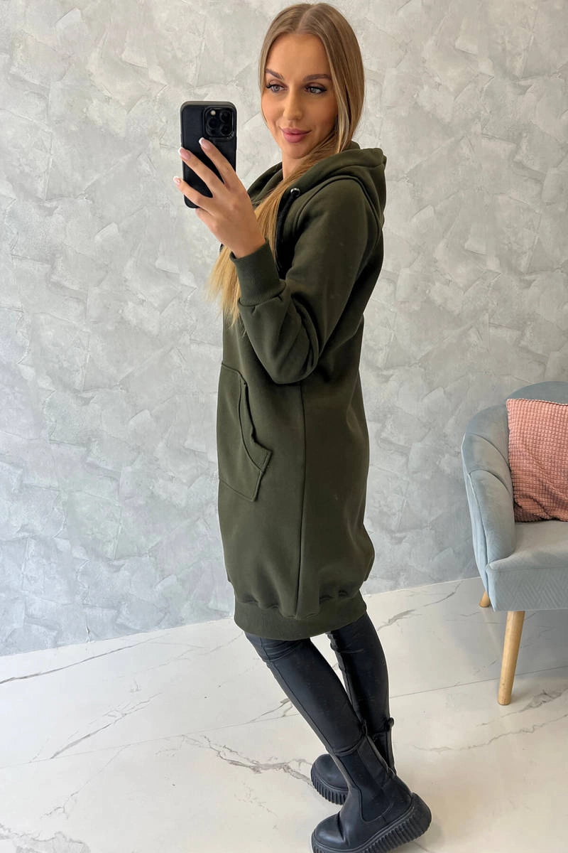 Long insulated hoodie in khaki color