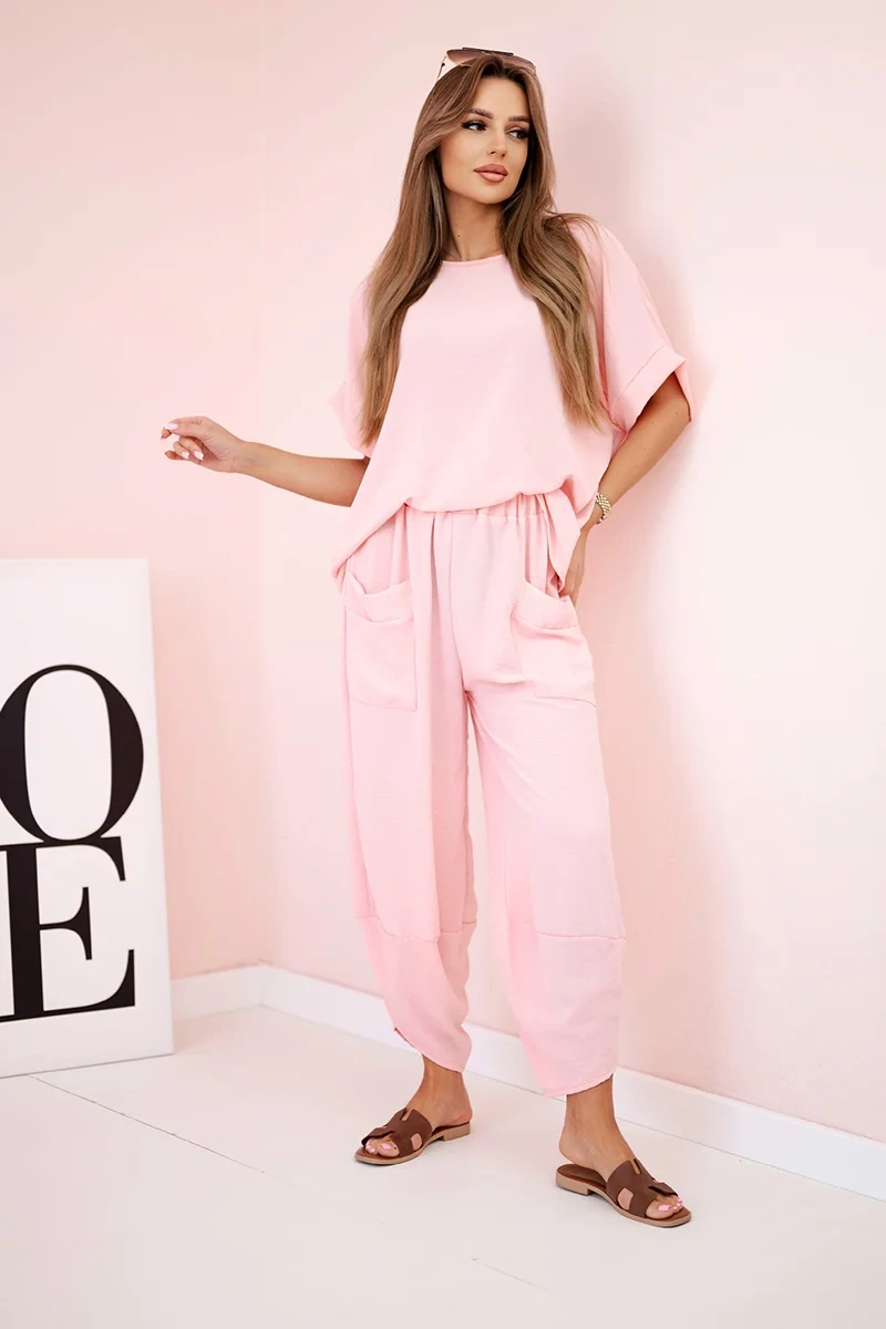 Kesi Włoski Viscose blouse + pants set powder pink