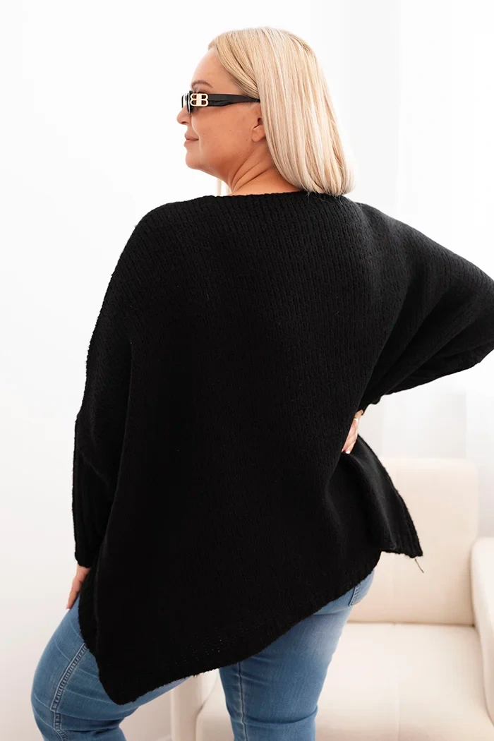 Kesi Włoski Dámsky sveter Plus Size z akrylom vo voľnom strihu a rukávom 3/4 čierny