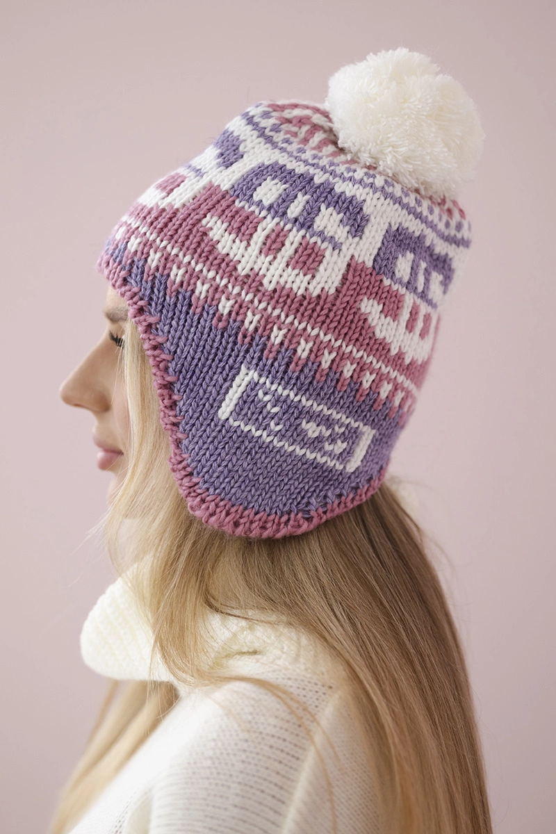 marka niezdefiniowana Cap with a pompom Rosa K368 purple+white+dark pink