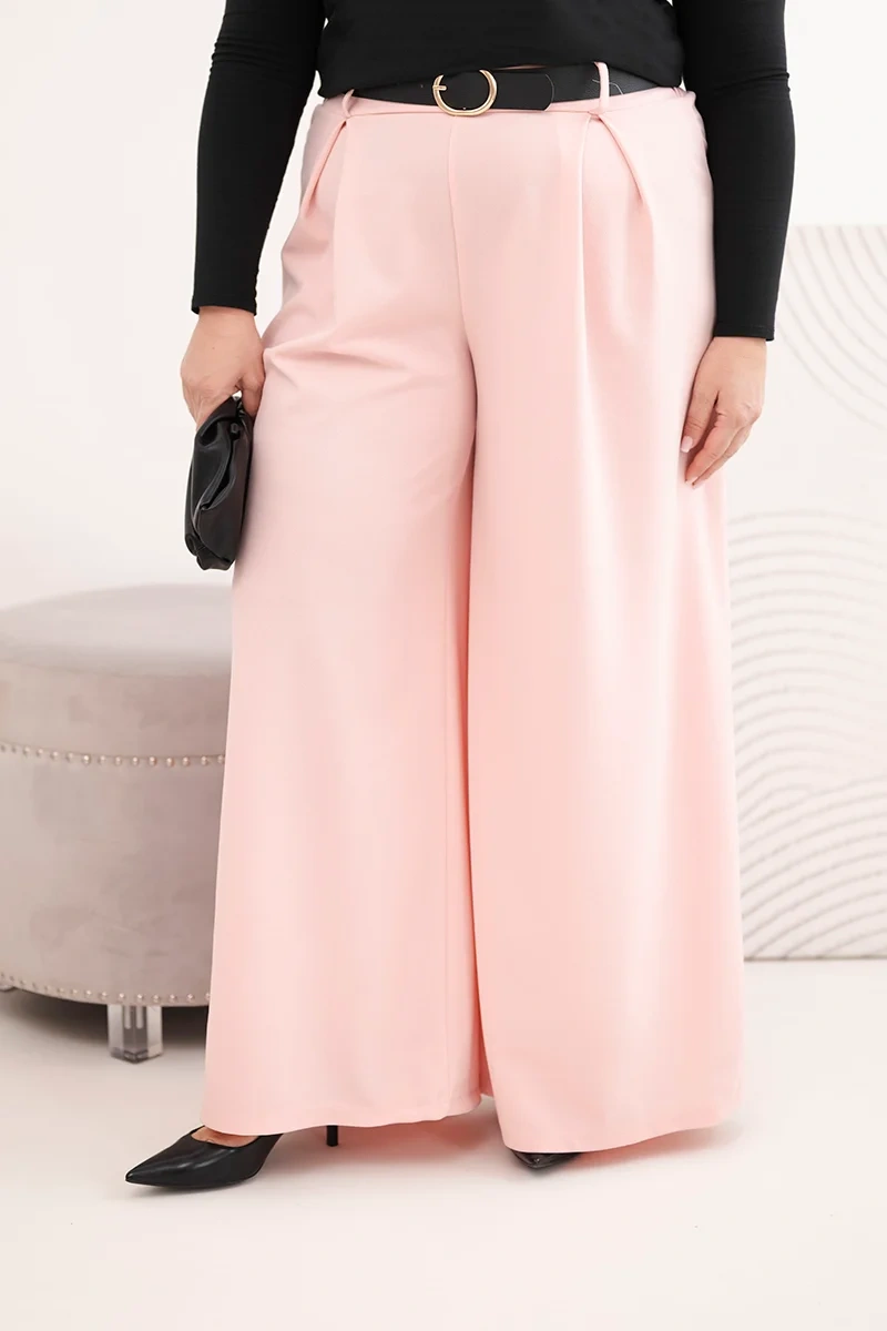 Dámske plus size široké nohavice s opaskom