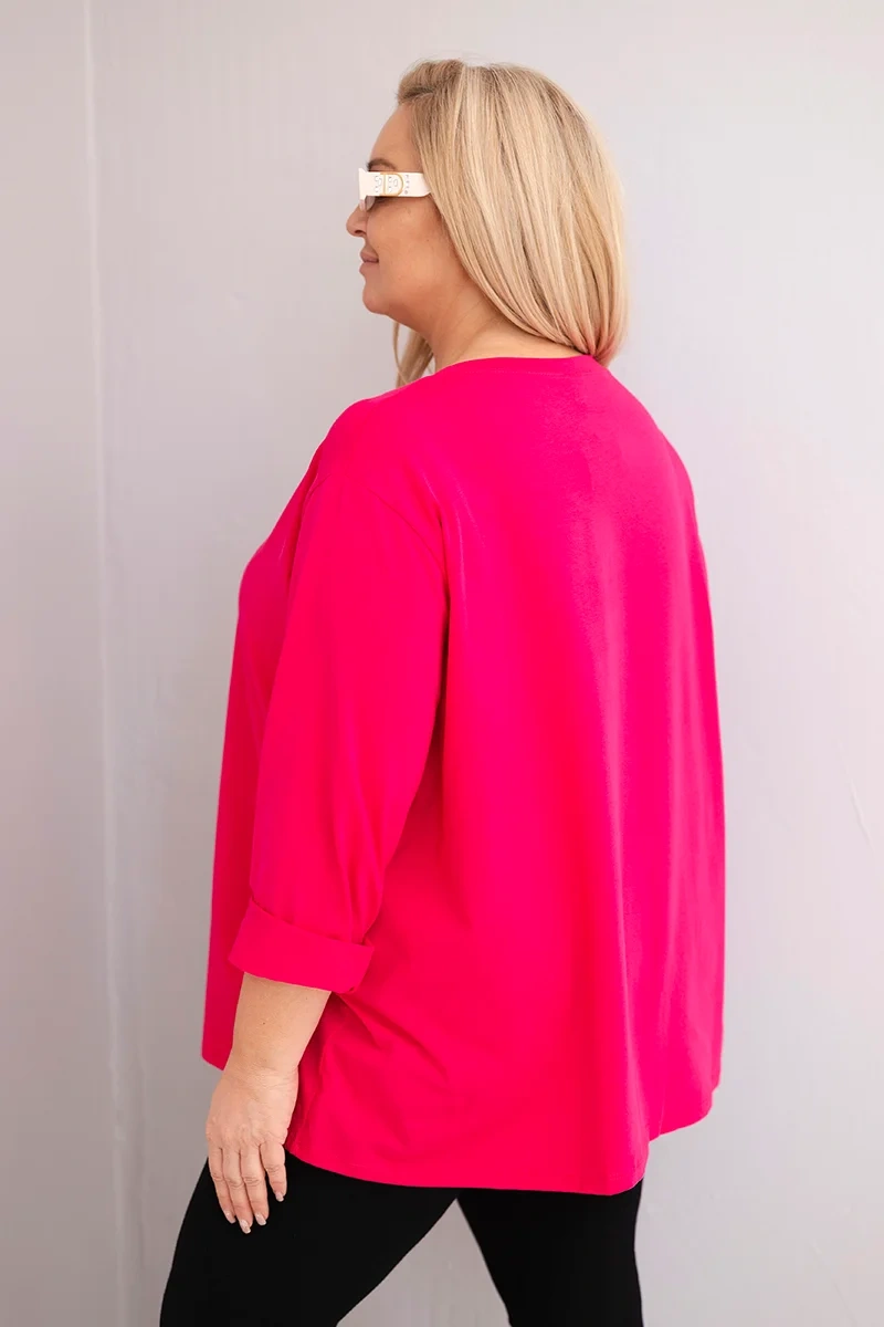 Kesi Włoski Dámska blúzka plus size s bavlnou a dlhým rukávom a nariasením fuchsie