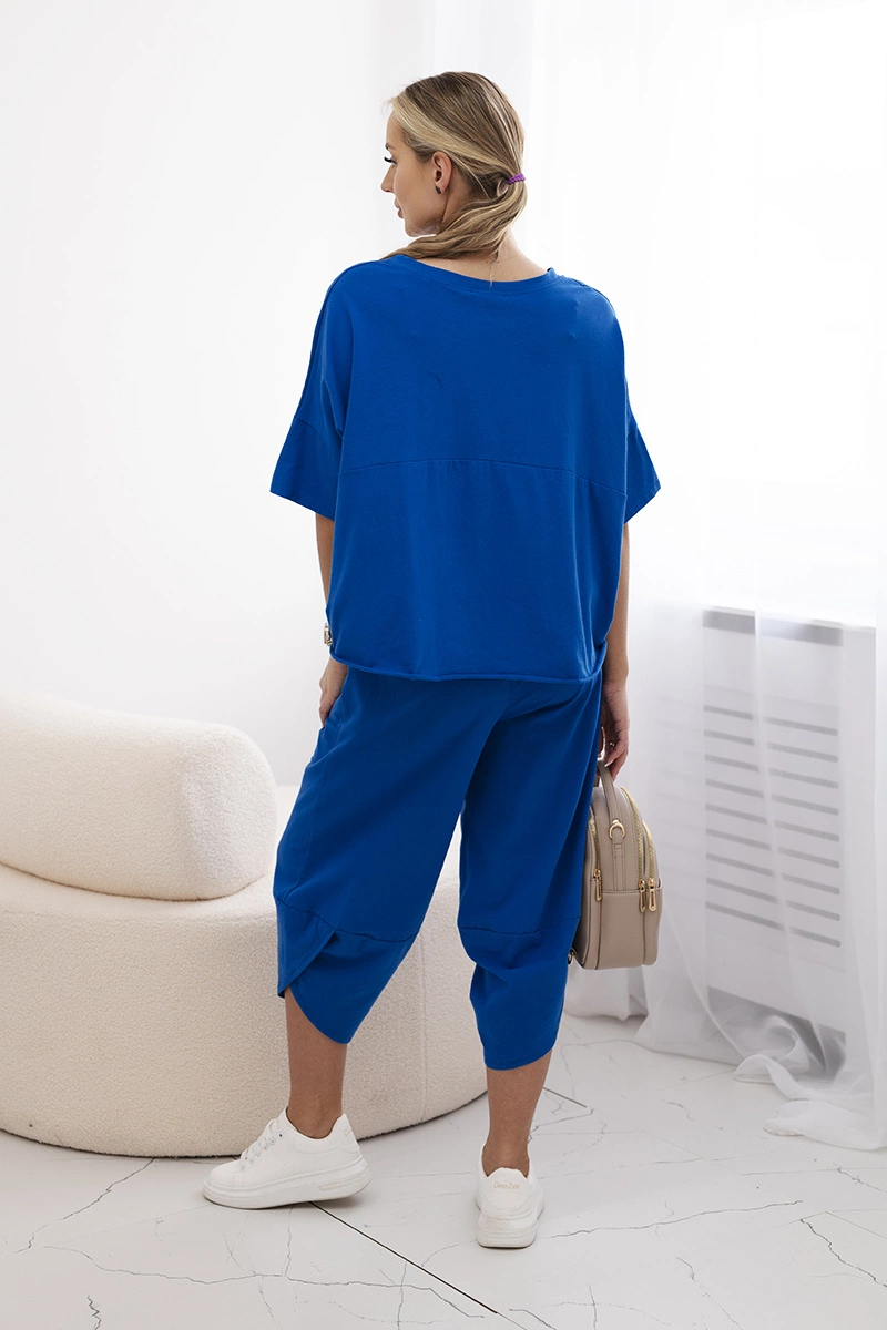 Włoski Cotton set blouse + trousers cornflower blue