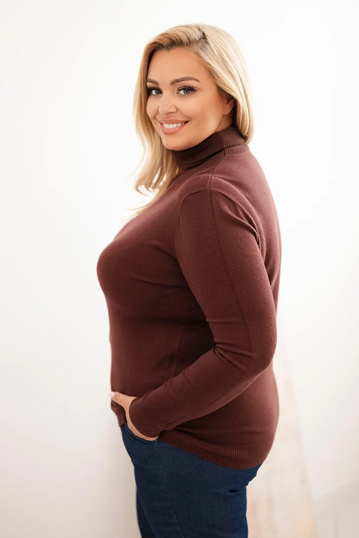 Kesi Włoski Plus Size women's sweater in a classic cut brown
