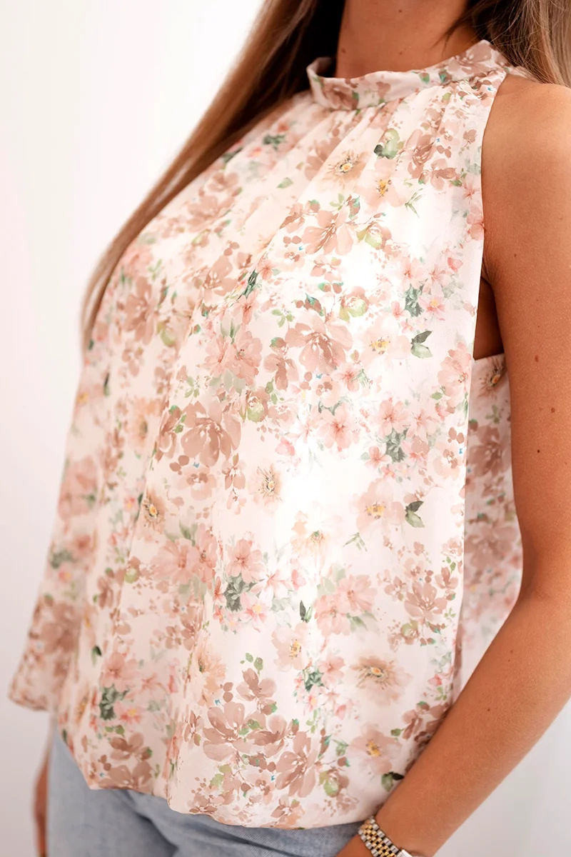Kesi Włoski Women's floral chiffon blouse with lining camel