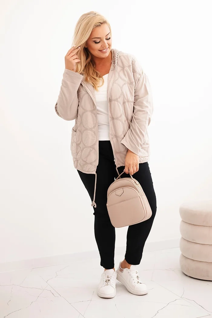 Kesi Włoski Women's Plus Size zip-up cotton sweatshirt beige