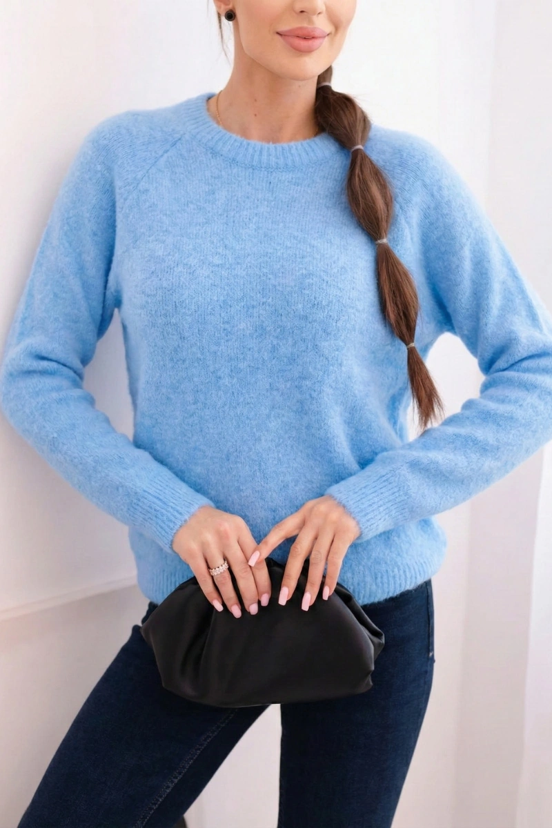 Дамски бебешки пуловер от алпака, син