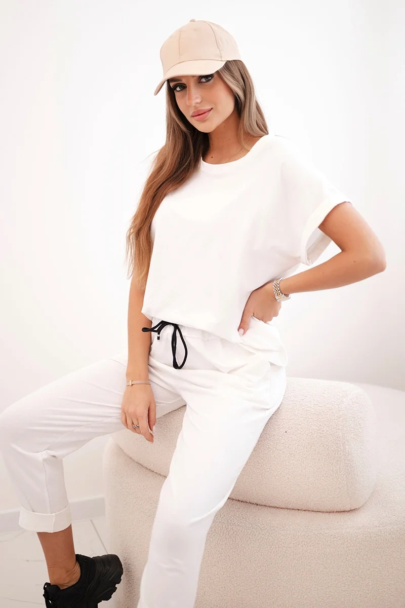 Kesi Włoski Cotton set blouse   trousers white