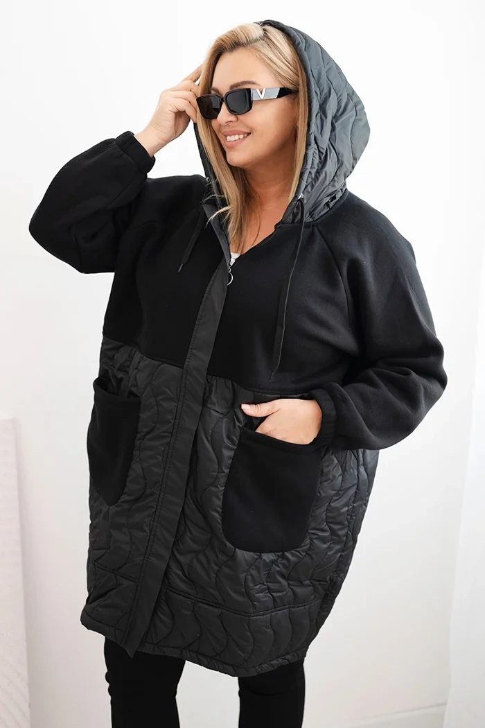 Kesi Women's quilted Plus Size hoodie with large pockets black
